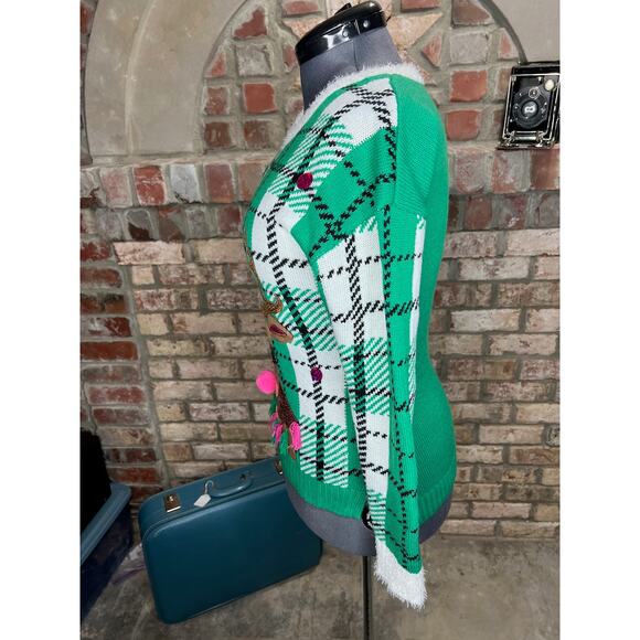 Celebrate together ugly christmas sweater reindeer rudolph plaid red green pink - Picture 6 of 11